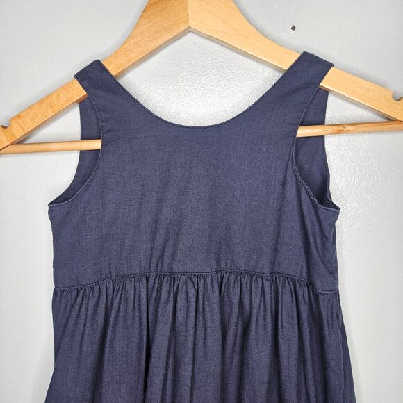 HARTSTRINGS Girls Dress Size 5 Linen Blend Blue Back Tie and Buttons Sleeveless - Picture 2 of 8